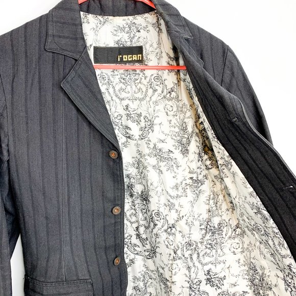 ROGAN Striped Washed Black Denim Blazer - Picture 6 of 6